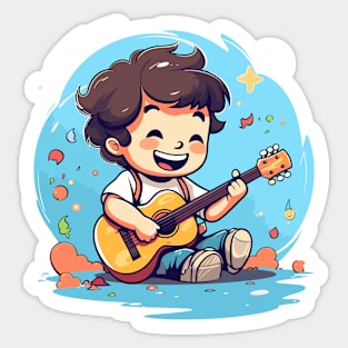 happy kid playing a guitar v6 Sticker